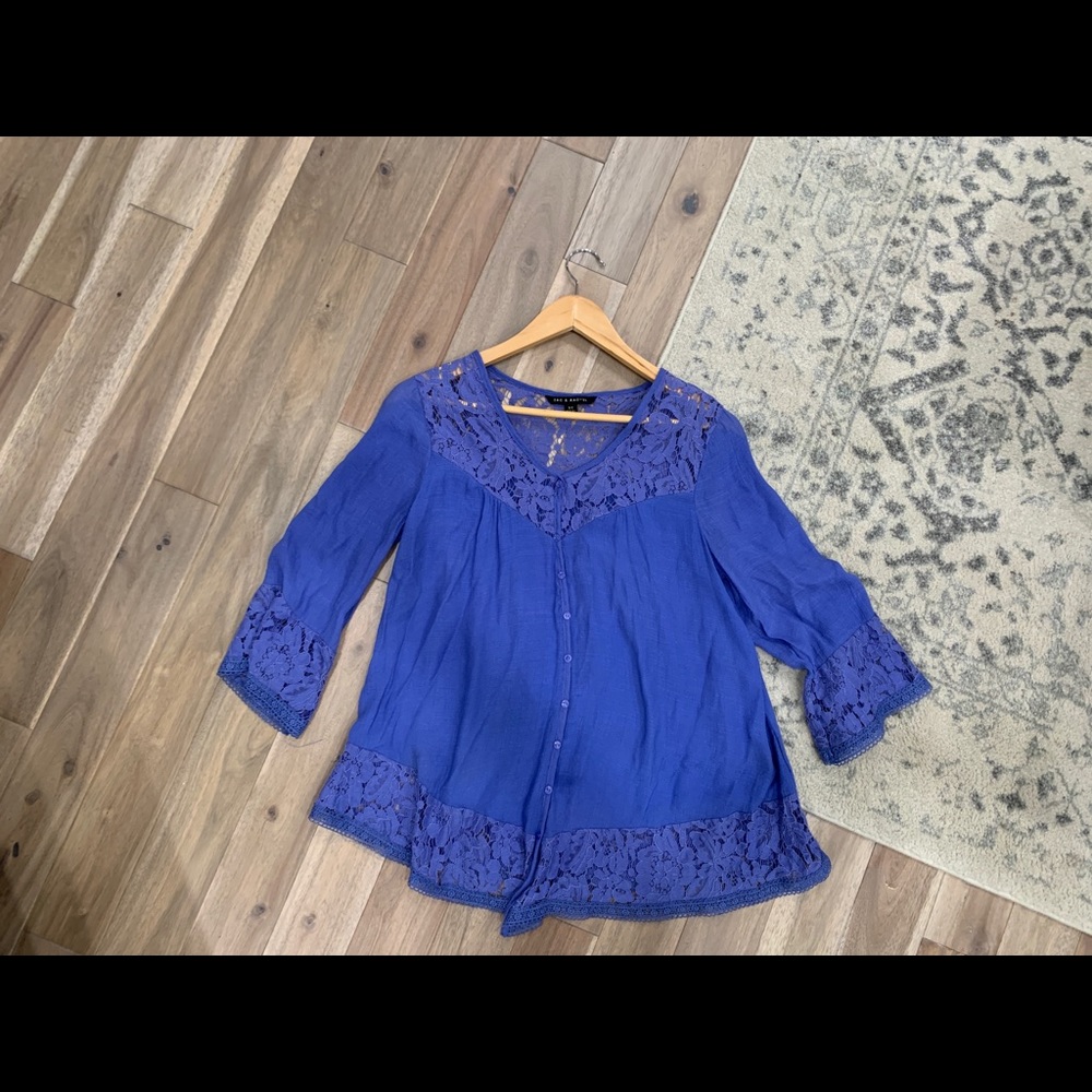 Zac & Rachel button blouse blue lace small - Picture 5 of 6